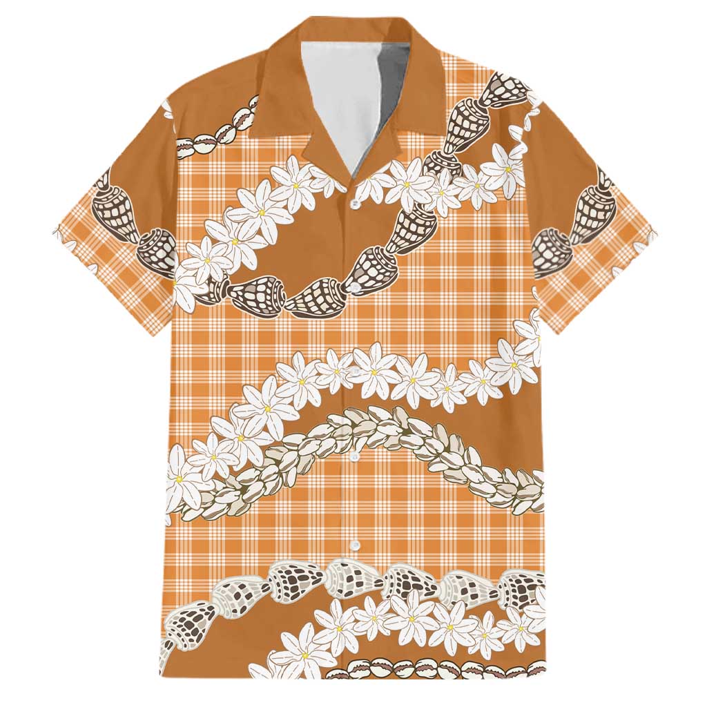 Orange Hawaii Tiare and Shell Lei Family Matching Puletasi and Hawaiian Shirt Hawaiian Palaka Luxury Vibes - Polynesian Pride
