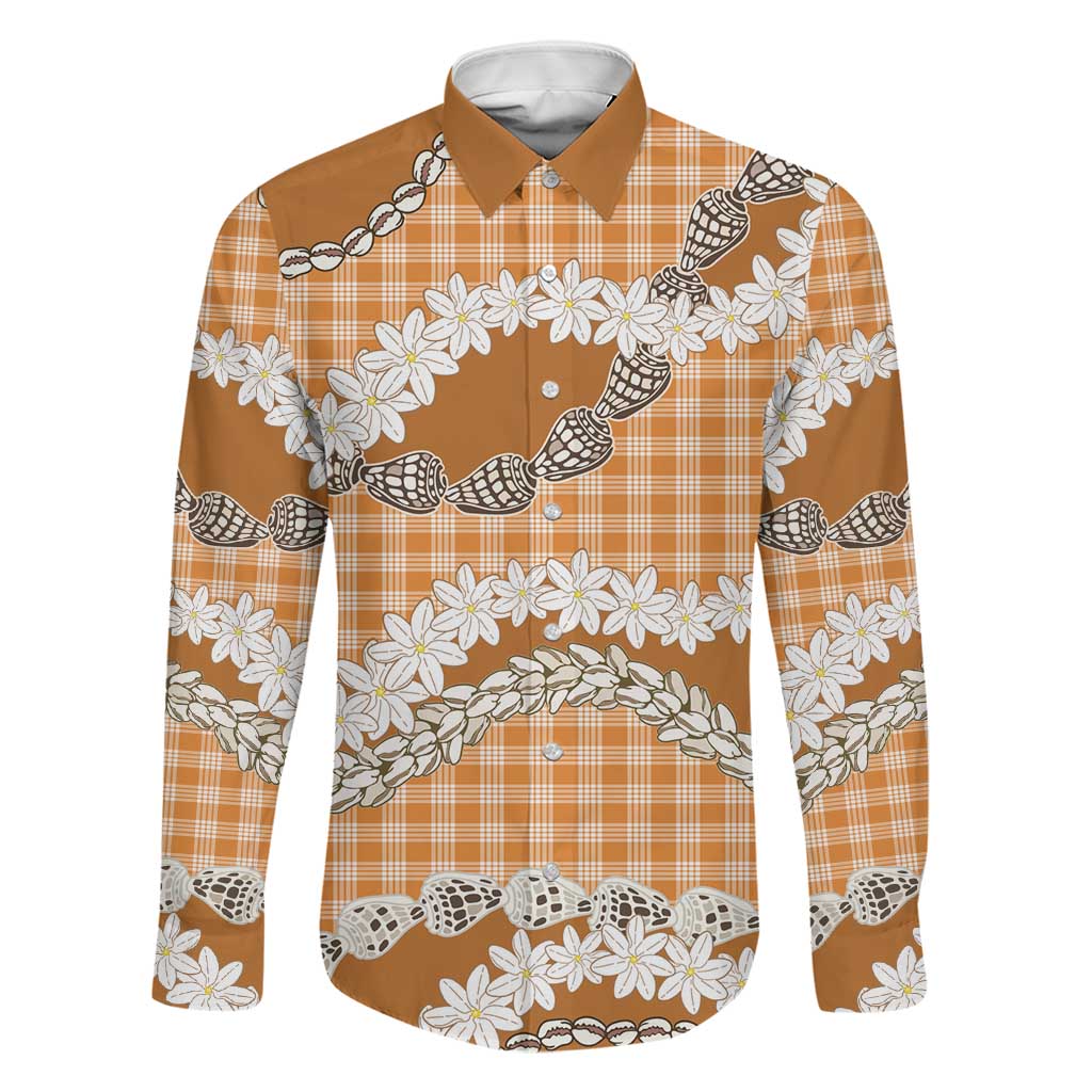 Orange Hawaii Tiare and Shell Lei Family Matching Puletasi and Hawaiian Shirt Hawaiian Palaka Luxury Vibes - Polynesian Pride