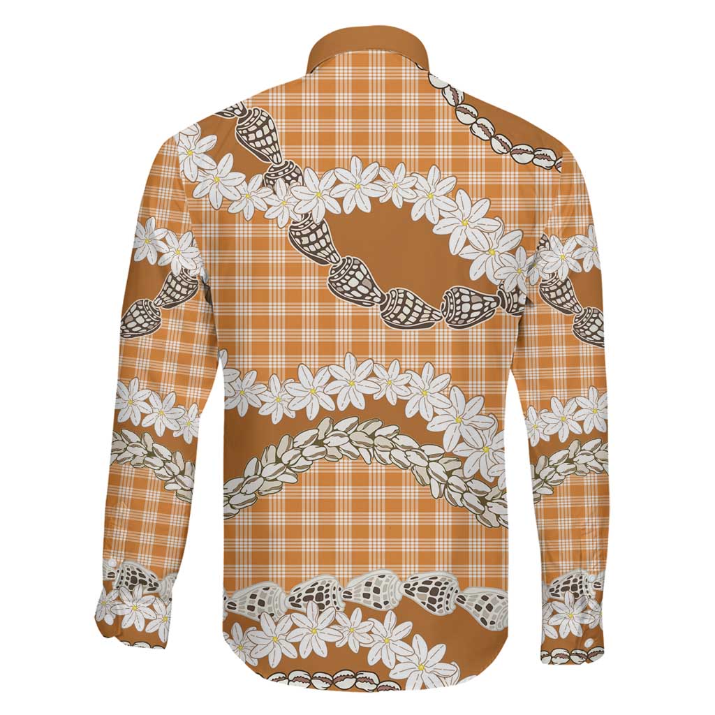 Orange Hawaii Tiare and Shell Lei Family Matching Puletasi and Hawaiian Shirt Hawaiian Palaka Luxury Vibes - Polynesian Pride