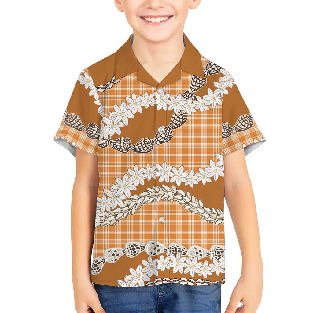 Orange Hawaii Tiare and Shell Lei Family Matching Puletasi and Hawaiian Shirt Hawaiian Palaka Luxury Vibes - Polynesian Pride