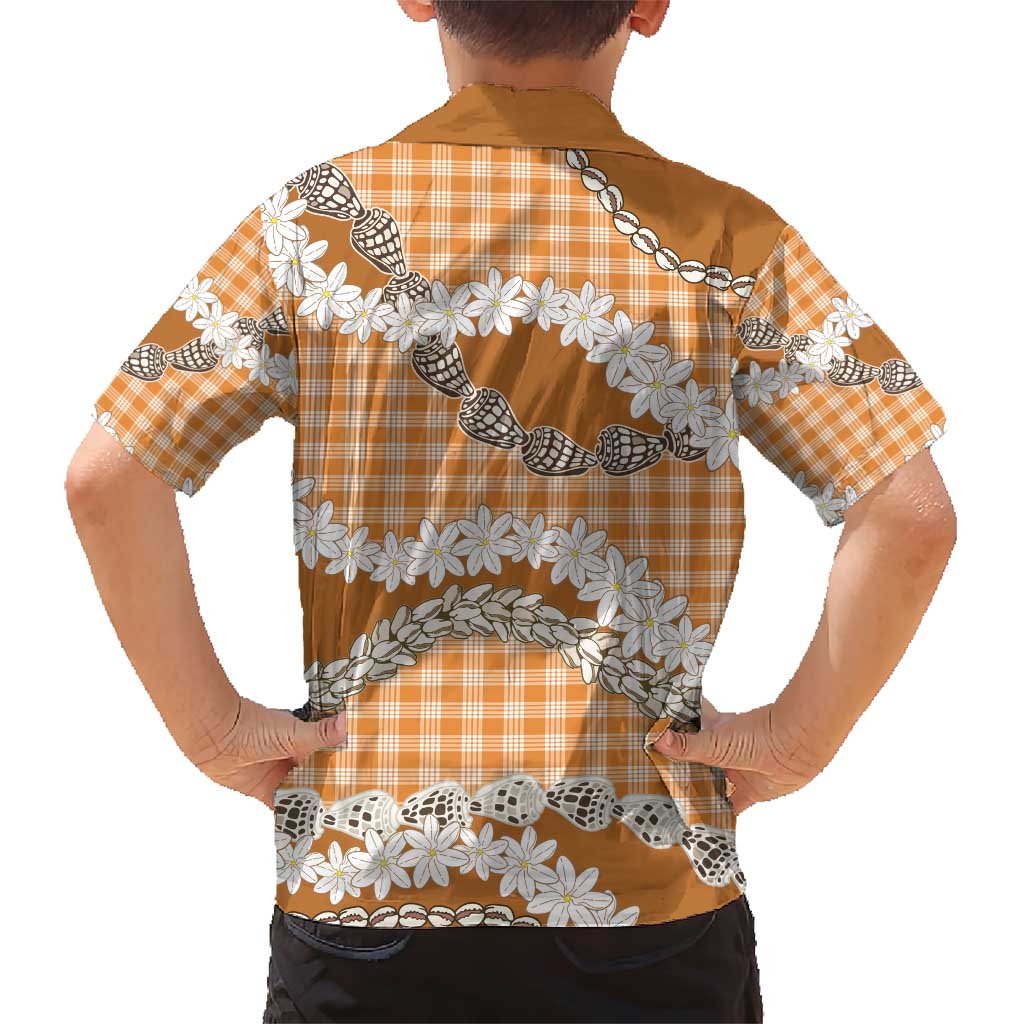 Orange Hawaii Tiare and Shell Lei Family Matching Short Sleeve Bodycon Dress and Hawaiian Shirt Hawaiian Palaka Luxury Vibes - Polynesian Pride