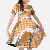 Orange Hawaii Tiare and Shell Lei Family Matching Short Sleeve Bodycon Dress and Hawaiian Shirt Hawaiian Palaka Luxury Vibes - Polynesian Pride