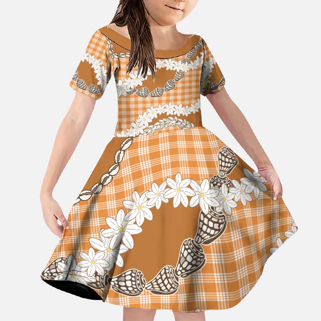 Orange Hawaii Tiare and Shell Lei Family Matching Summer Maxi Dress and Hawaiian Shirt Hawaiian Palaka Luxury Vibes - Polynesian Pride