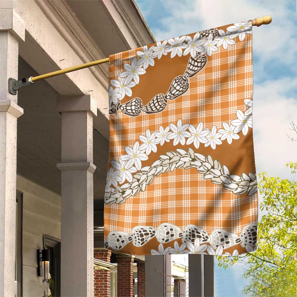 Orange Hawaii Tiare and Shell Lei Garden Flag Hawaiian Palaka Luxury Vibes - Polynesian Pride