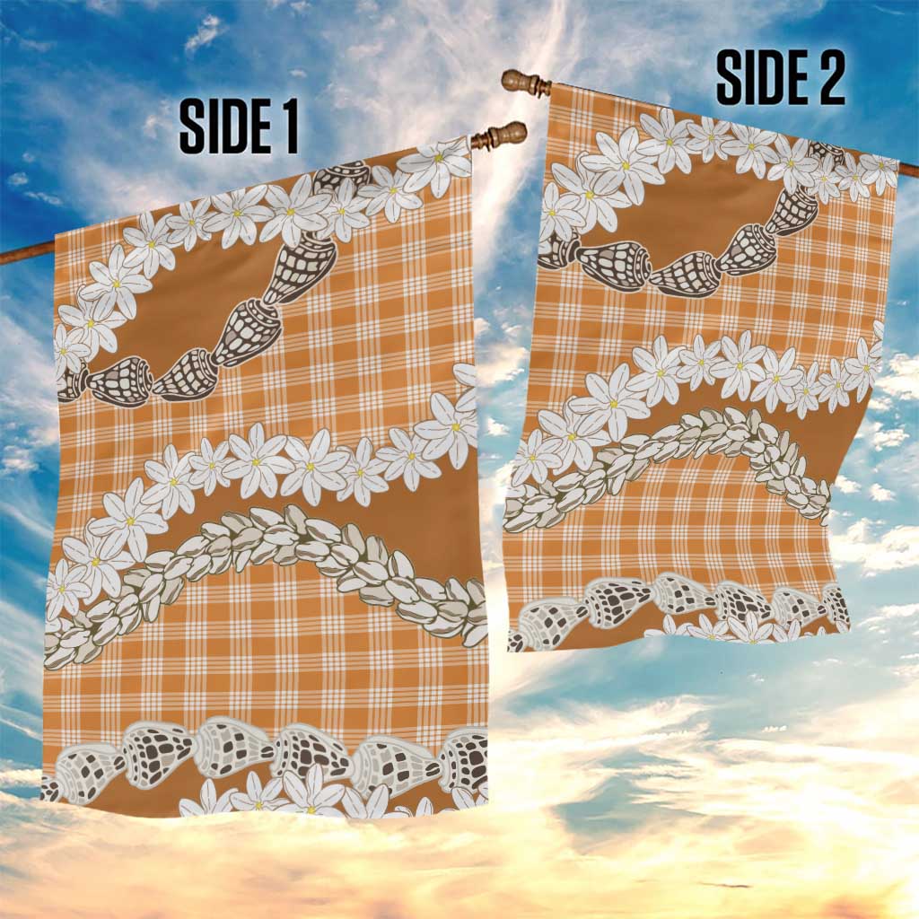 Orange Hawaii Tiare and Shell Lei Garden Flag Hawaiian Palaka Luxury Vibes - Polynesian Pride