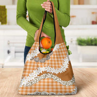 Orange Hawaii Tiare and Shell Lei Grocery Bag Hawaiian Palaka Luxury Vibes - Polynesian Pride