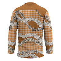 Orange Hawaii Tiare and Shell Lei Hockey Jersey Hawaiian Palaka Luxury Vibes - Polynesian Pride