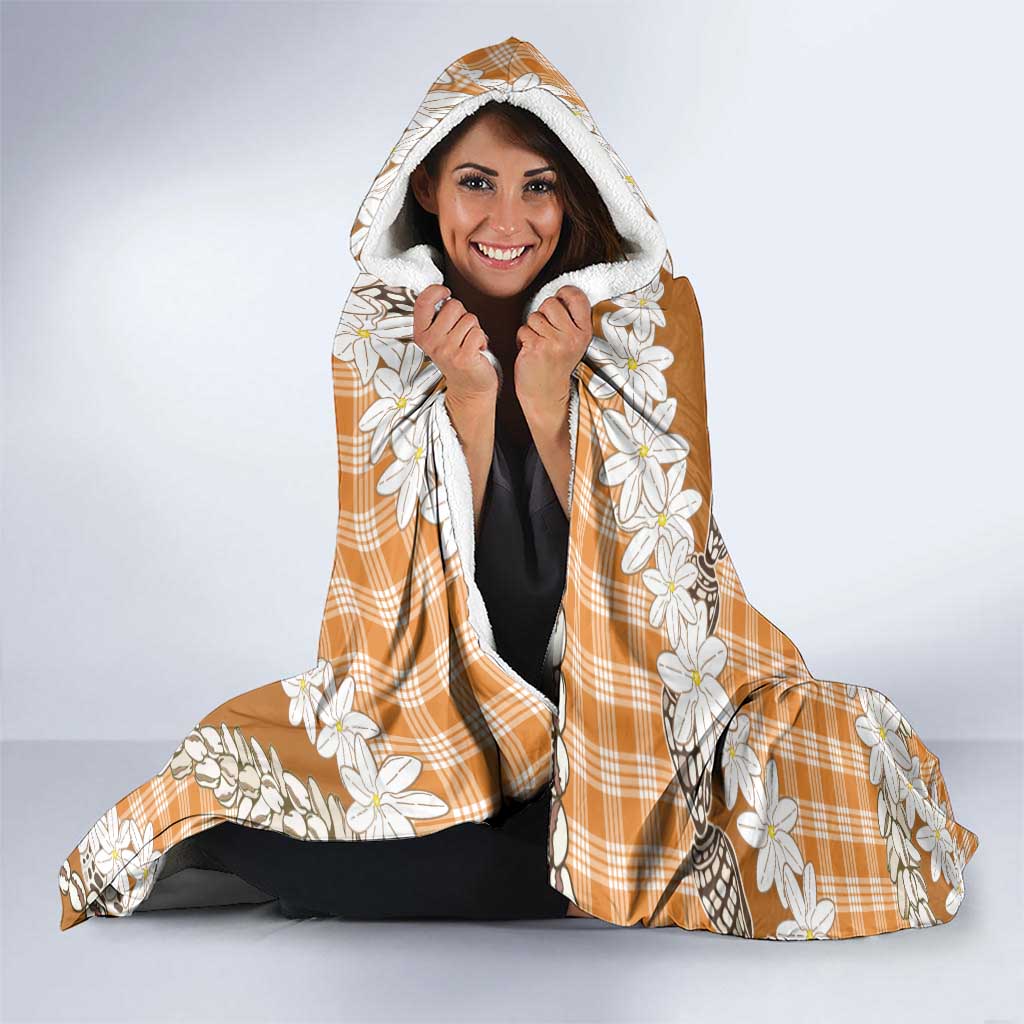 Orange Hawaii Tiare and Shell Lei Hooded Blanket Hawaiian Palaka Luxury Vibes LT14 - Polynesian Pride