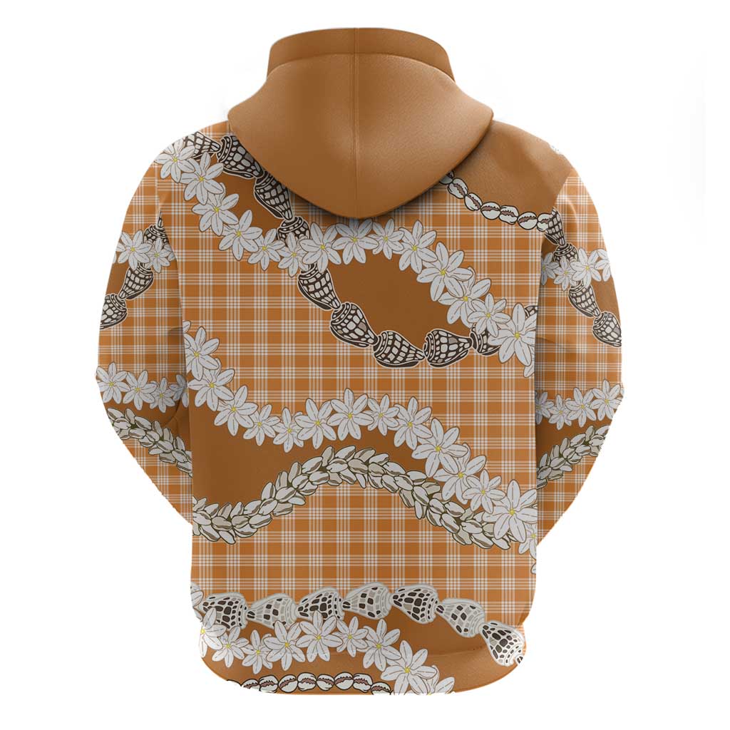 Orange Hawaii Tiare and Shell Lei Hoodie Hawaiian Palaka Luxury Vibes - Polynesian Pride