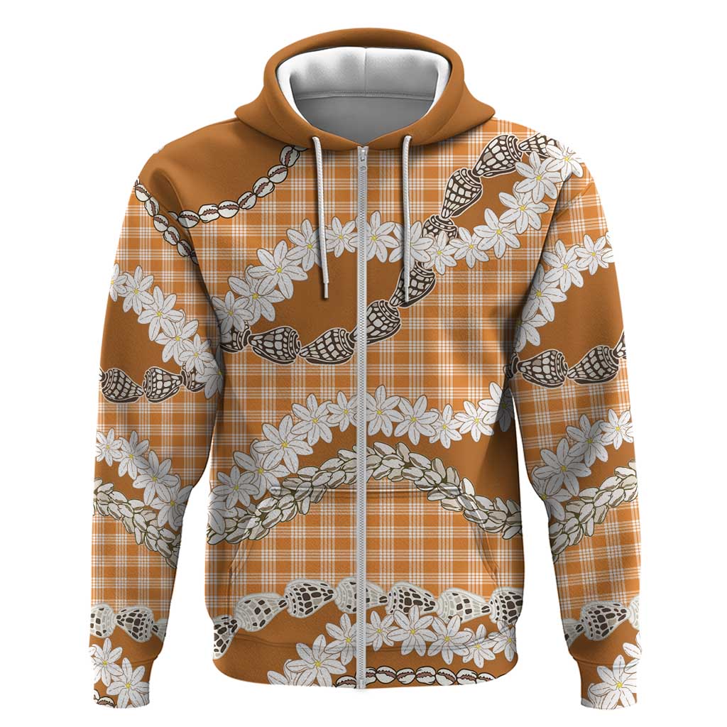 Orange Hawaii Tiare and Shell Lei Hoodie Hawaiian Palaka Luxury Vibes - Polynesian Pride
