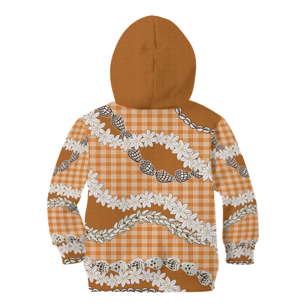 Orange Hawaii Tiare and Shell Lei Kid Hoodie Hawaiian Palaka Luxury Vibes - Polynesian Pride