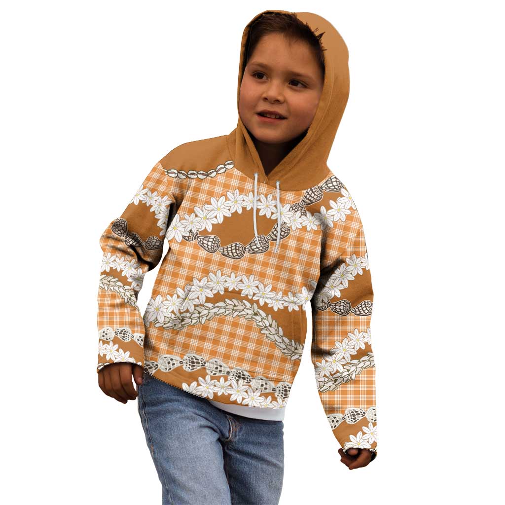 Orange Hawaii Tiare and Shell Lei Kid Hoodie Hawaiian Palaka Luxury Vibes - Polynesian Pride
