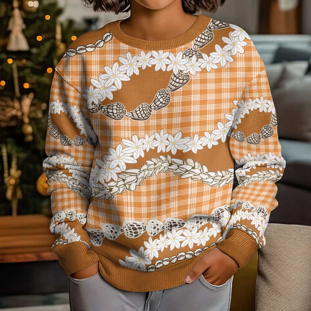 Orange Hawaii Tiare and Shell Lei Kid Ugly Christmas Sweater Hawaiian Palaka Luxury Vibes - Polynesian Pride