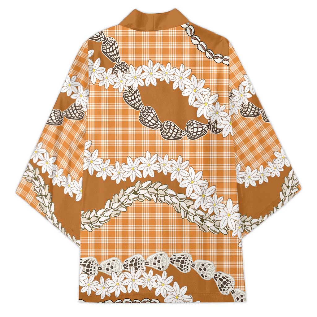 Orange Hawaii Tiare and Shell Lei Kimono Hawaiian Palaka Luxury Vibes - Polynesian Pride
