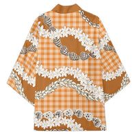 Orange Hawaii Tiare and Shell Lei Kimono Hawaiian Palaka Luxury Vibes - Polynesian Pride