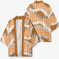 Orange Hawaii Tiare and Shell Lei Kimono Hawaiian Palaka Luxury Vibes - Polynesian Pride