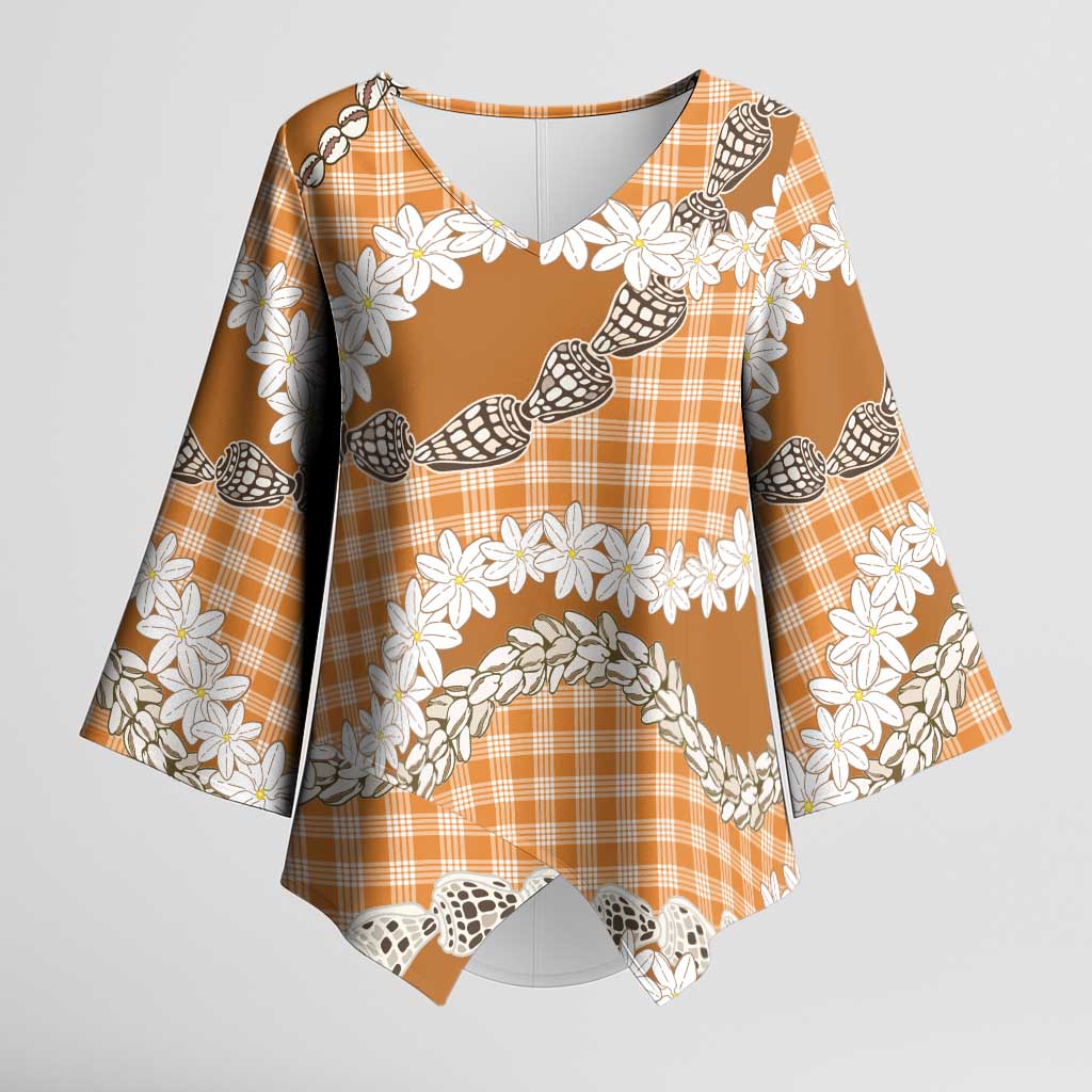 Orange Hawaii Tiare and Shell Lei Kimono Sleeve Blouse Hawaiian Palaka Luxury Vibes LT14 Female Orange - Polynesian Pride