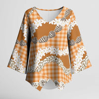 Orange Hawaii Tiare and Shell Lei Kimono Sleeve Blouse Hawaiian Palaka Luxury Vibes LT14 Female Orange - Polynesian Pride