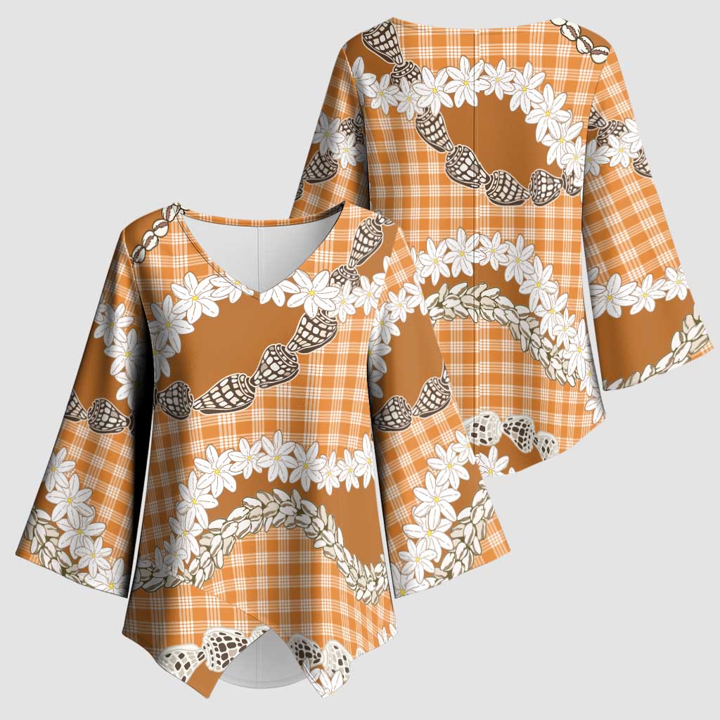 Orange Hawaii Tiare and Shell Lei Kimono Sleeve Blouse Hawaiian Palaka Luxury Vibes LT14 - Polynesian Pride
