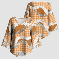 Orange Hawaii Tiare and Shell Lei Kimono Sleeve Blouse Hawaiian Palaka Luxury Vibes LT14 - Polynesian Pride