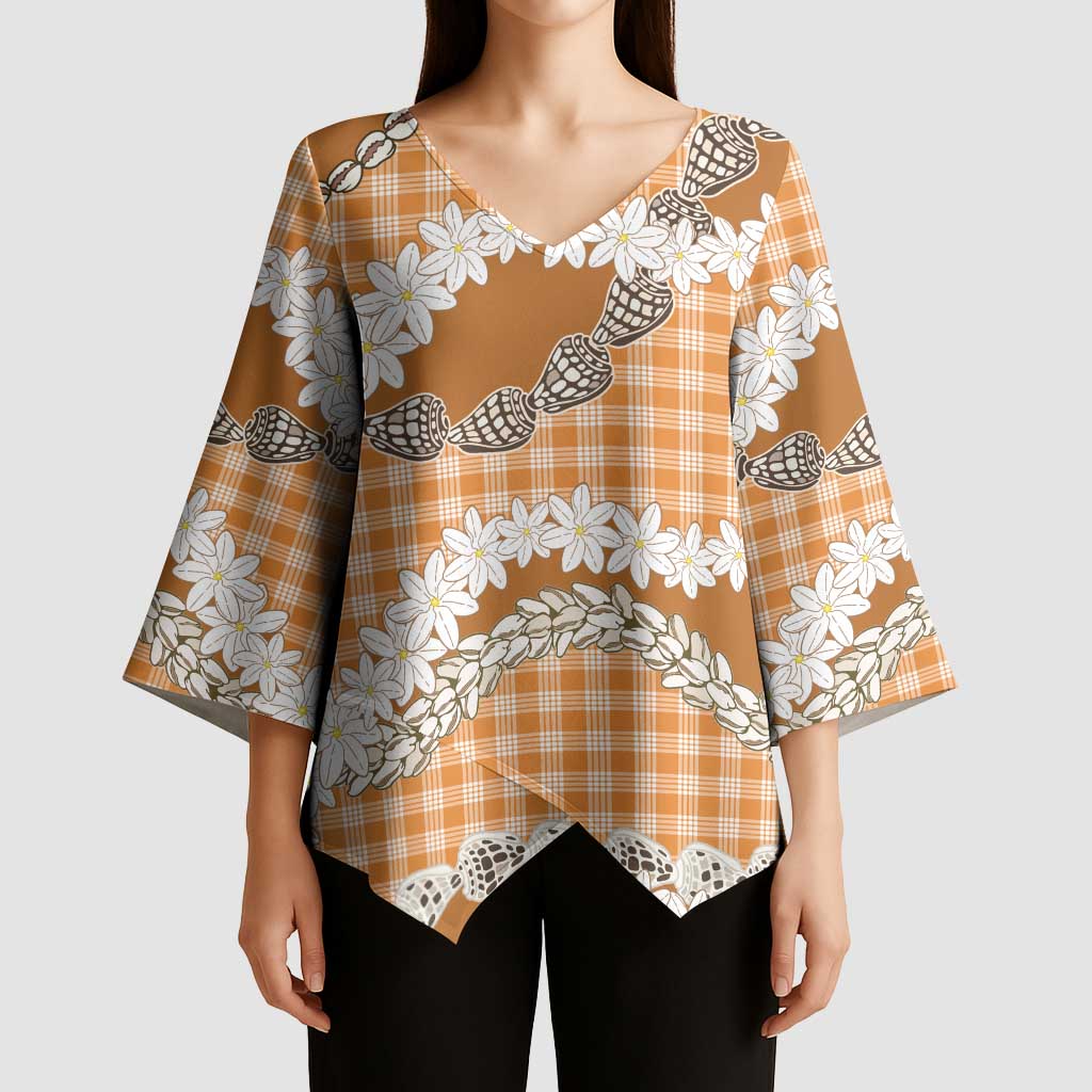 Orange Hawaii Tiare and Shell Lei Kimono Sleeve Blouse Hawaiian Palaka Luxury Vibes LT14 - Polynesian Pride
