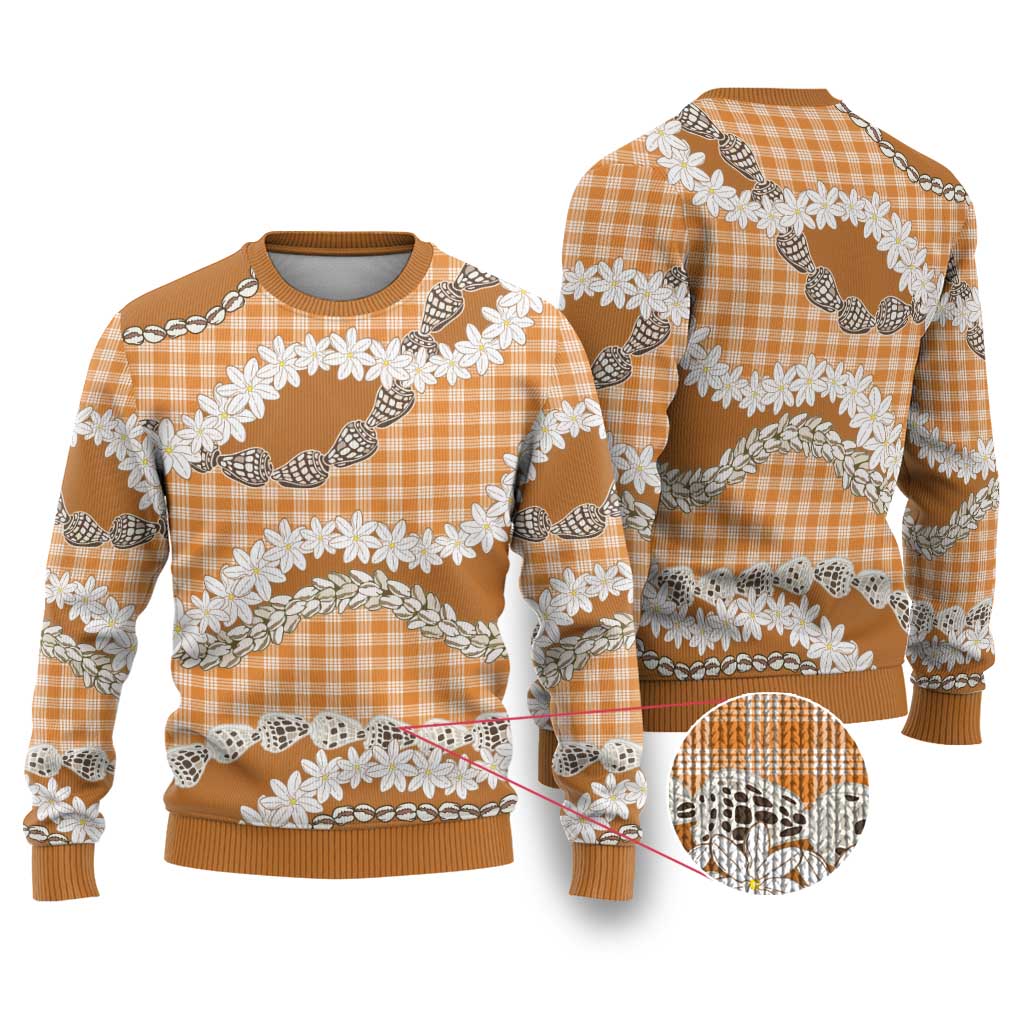 Orange Hawaii Tiare and Shell Lei Ugly Christmas Sweater Hawaiian Palaka Luxury Vibes - Polynesian Pride