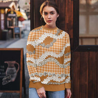 Orange Hawaii Tiare and Shell Lei Ugly Christmas Sweater Hawaiian Palaka Luxury Vibes - Polynesian Pride