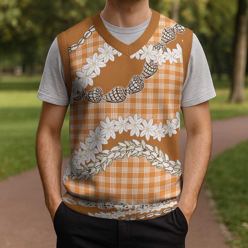 Orange Hawaii Tiare and Shell Lei Christmas Knitted V-Neck Vest Hawaiian Palaka Luxury Vibes - Polynesian Pride