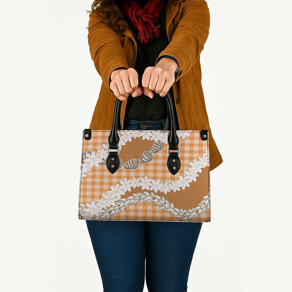 Orange Hawaii Tiare and Shell Lei Leather Bag Hawaiian Palaka Luxury Vibes - Polynesian Pride