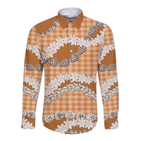 Orange Hawaii Tiare and Shell Lei Long Sleeve Button Shirt Hawaiian Palaka Luxury Vibes LT14 Unisex Orange - Polynesian Pride