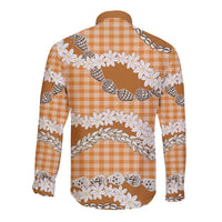 Orange Hawaii Tiare and Shell Lei Long Sleeve Button Shirt Hawaiian Palaka Luxury Vibes LT14 - Polynesian Pride