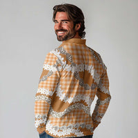 Orange Hawaii Tiare and Shell Lei Long Sleeve Polo Shirt Hawaiian Palaka Luxury Vibes LT14 - Polynesian Pride