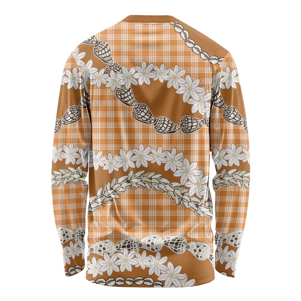 Orange Hawaii Tiare and Shell Lei Long Sleeve Shirt Hawaiian Palaka Luxury Vibes LT14 - Polynesian Pride