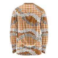 Orange Hawaii Tiare and Shell Lei Long Sleeve Shirt Hawaiian Palaka Luxury Vibes LT14 - Polynesian Pride