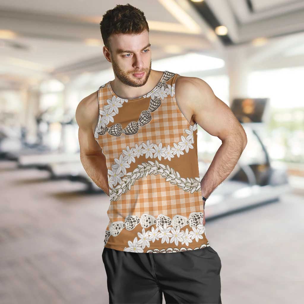Orange Hawaii Tiare and Shell Lei Men Tank Top Hawaiian Palaka Luxury Vibes LT14 Orange - Polynesian Pride
