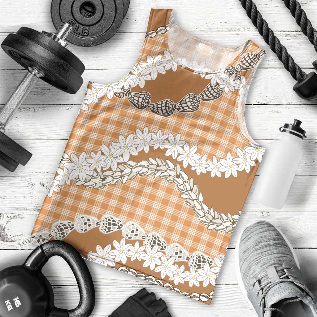 Orange Hawaii Tiare and Shell Lei Men Tank Top Hawaiian Palaka Luxury Vibes LT14 - Polynesian Pride