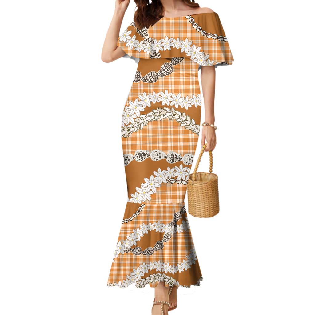 Orange Hawaii Tiare and Shell Lei Mermaid Dress Hawaiian Palaka Luxury Vibes - Polynesian Pride