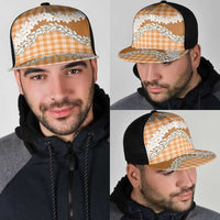 Orange Hawaii Tiare and Shell Lei Mesh Trucker Cap Hawaiian Palaka Luxury Vibes - Polynesian Pride