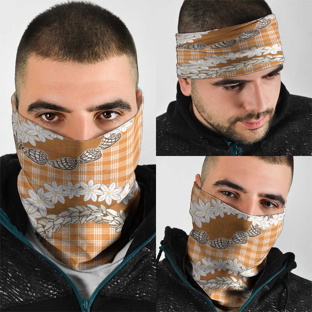 Orange Hawaii Tiare and Shell Lei Neck Gaiter Hawaiian Palaka Luxury Vibes LT14 - Polynesian Pride