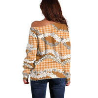 Orange Hawaii Tiare and Shell Lei Off Shoulder Sweater Hawaiian Palaka Luxury Vibes - Polynesian Pride