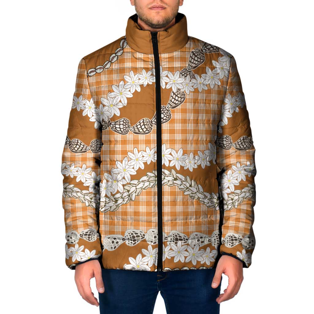 Orange Hawaii Tiare and Shell Lei Padded Jacket Hawaiian Palaka Luxury Vibes LT14 Men Orange - Polynesian Pride