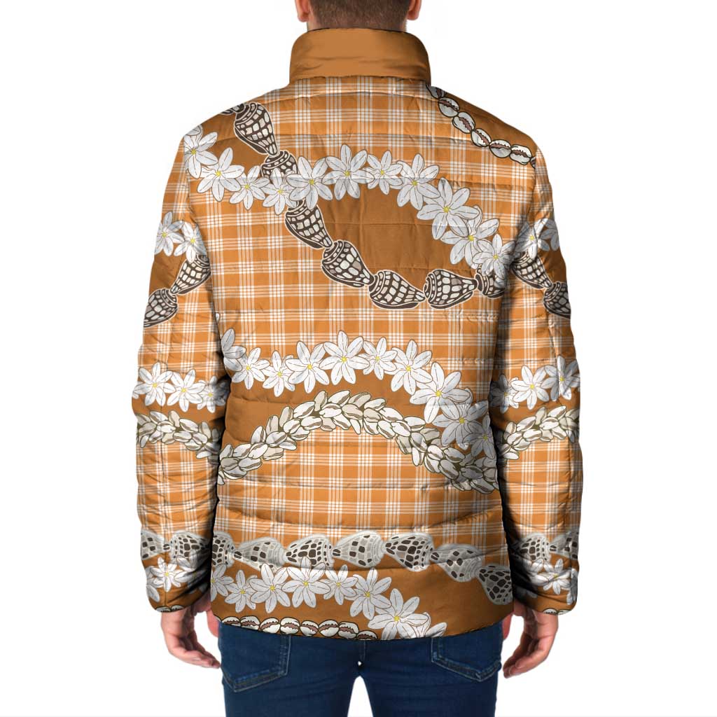 Orange Hawaii Tiare and Shell Lei Padded Jacket Hawaiian Palaka Luxury Vibes LT14 - Polynesian Pride