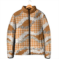 Orange Hawaii Tiare and Shell Lei Padded Jacket Hawaiian Palaka Luxury Vibes LT14 - Polynesian Pride