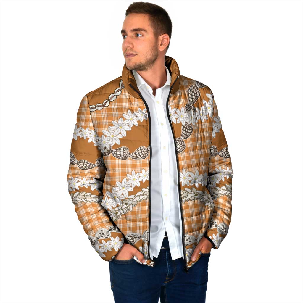 Orange Hawaii Tiare and Shell Lei Padded Jacket Hawaiian Palaka Luxury Vibes LT14 - Polynesian Pride