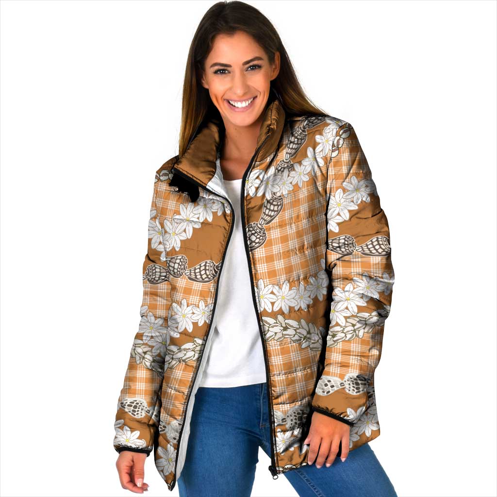 Orange Hawaii Tiare and Shell Lei Padded Jacket Hawaiian Palaka Luxury Vibes LT14 Women Orange - Polynesian Pride
