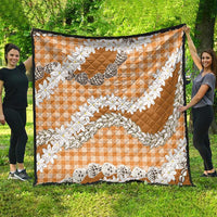 Orange Hawaii Tiare and Shell Lei Quilt Hawaiian Palaka Luxury Vibes - Polynesian Pride