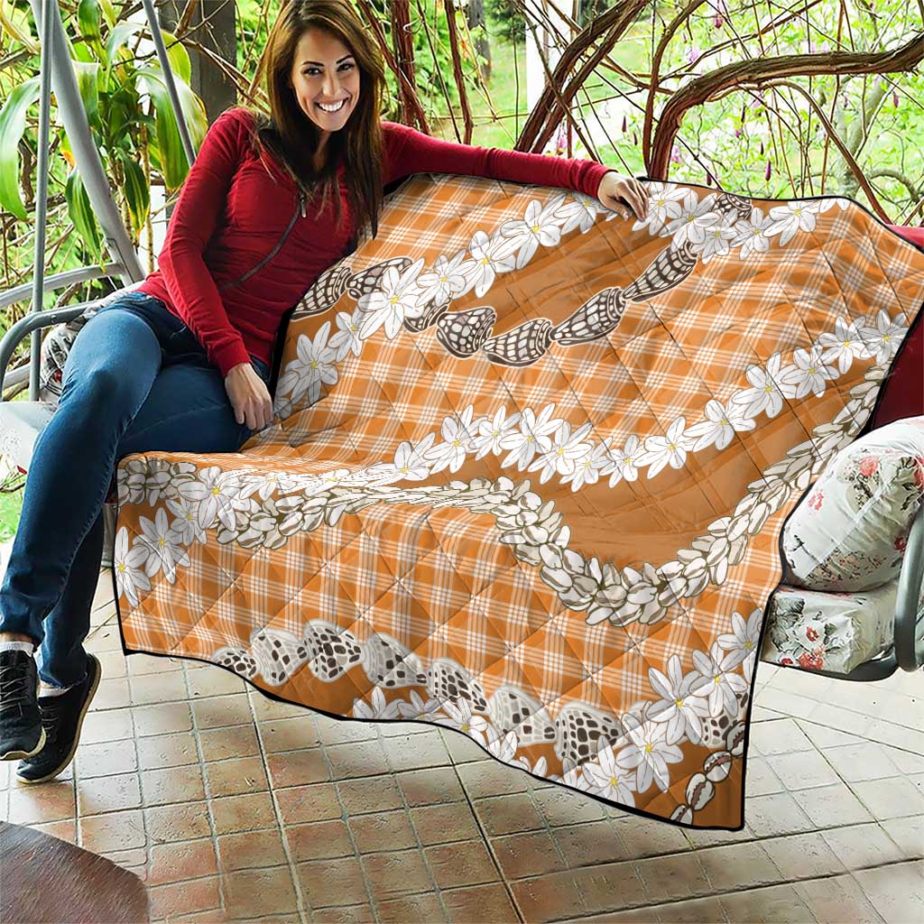 Orange Hawaii Tiare and Shell Lei Quilt Hawaiian Palaka Luxury Vibes - Polynesian Pride