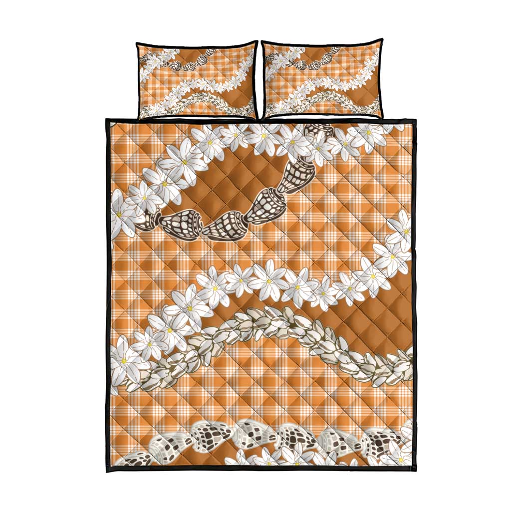 Orange Hawaii Tiare and Shell Lei Quilt Bed Set Hawaiian Palaka Luxury Vibes - Polynesian Pride