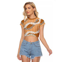 Orange Hawaii Tiare and Shell Lei Raglan Cropped T Shirt Hawaiian Palaka Luxury Vibes LT14 Female Orange - Polynesian Pride