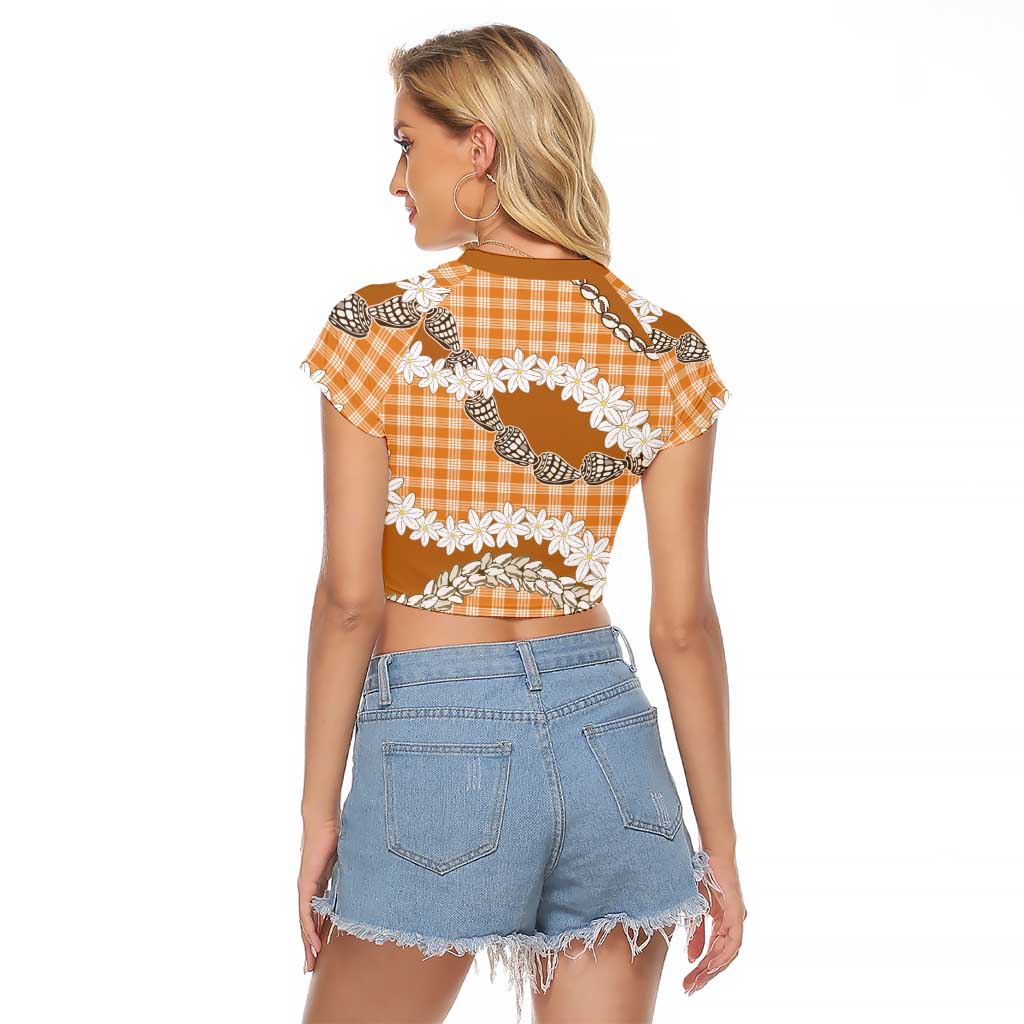 Orange Hawaii Tiare and Shell Lei Raglan Cropped T Shirt Hawaiian Palaka Luxury Vibes LT14 - Polynesian Pride